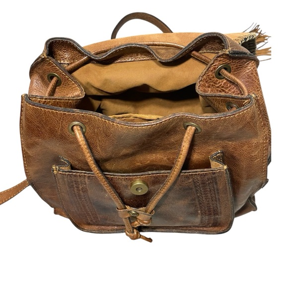 Patricia Nash Jovanna Distressed Cognac Tooled Italian Leather Tassel Backpack - Picture 7 of 15